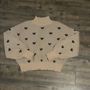 Target Beige Sweater with Black Heart Patterns